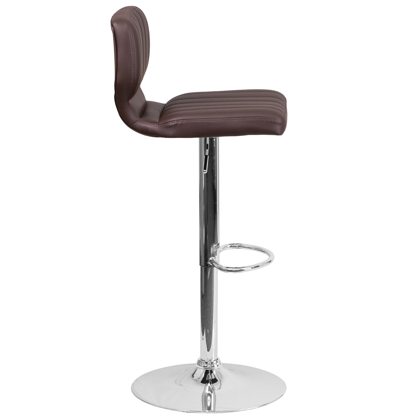 Jeremy Contemporary Brown Vinyl Adjustable Height Barstool with Vertical Stitch Back and Chrome Base Brown Vinyl