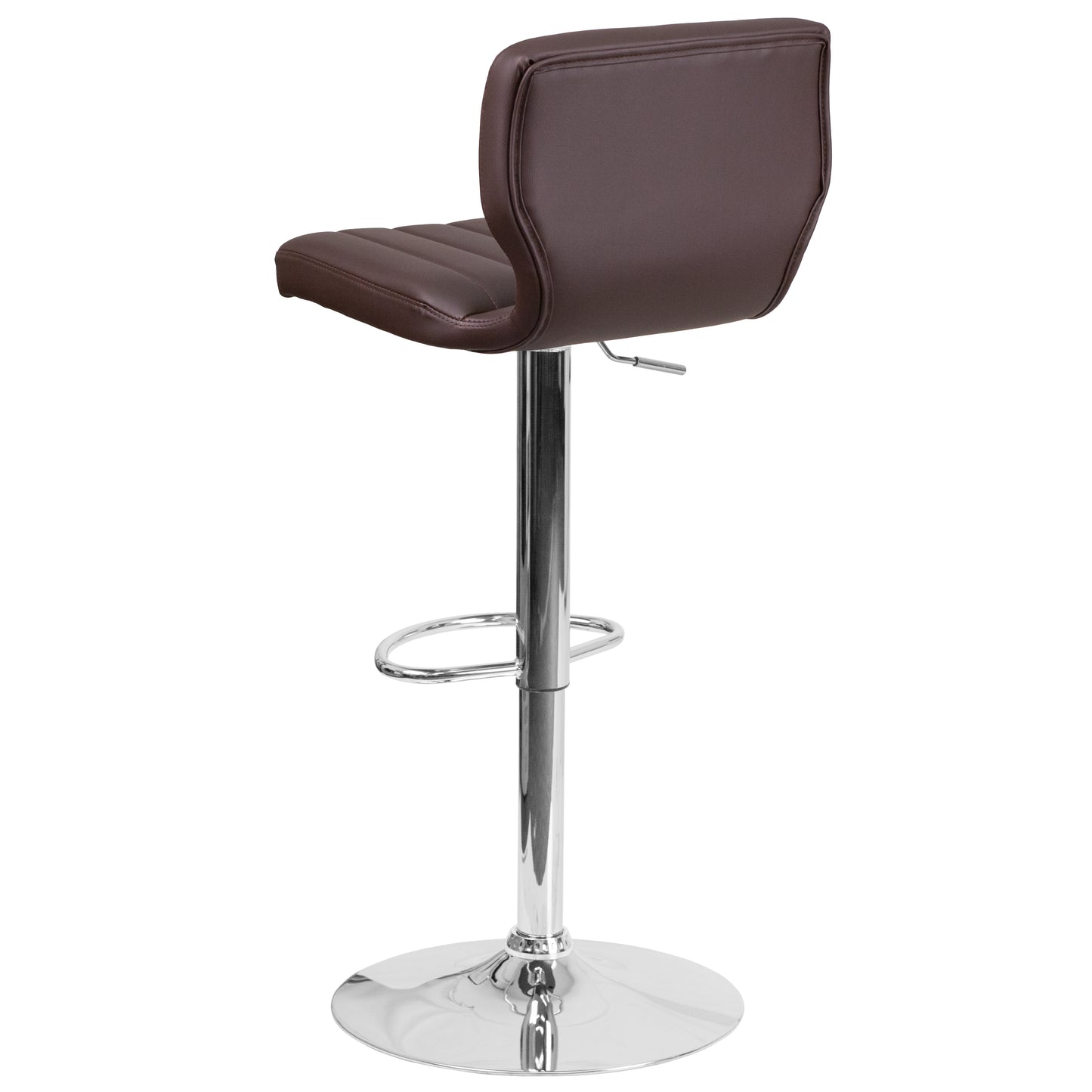 Jeremy Contemporary Brown Vinyl Adjustable Height Barstool with Vertical Stitch Back and Chrome Base Brown Vinyl
