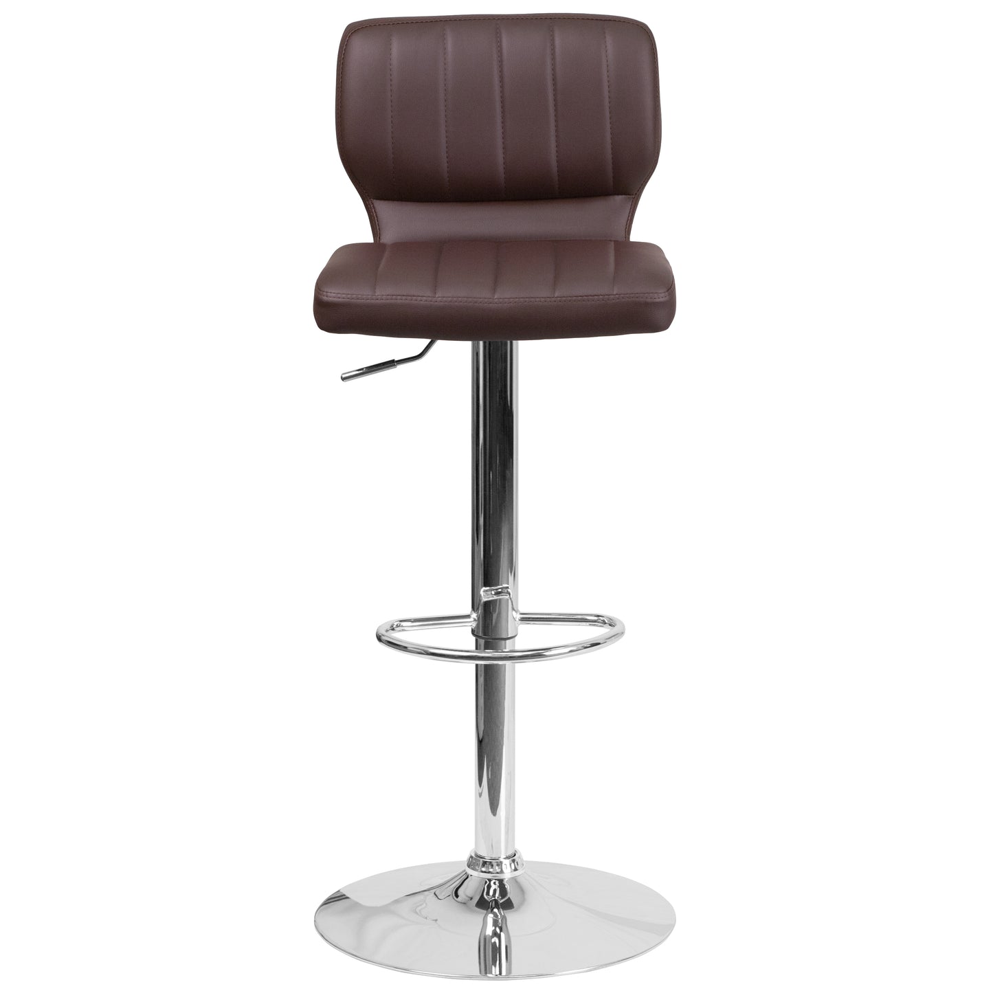 Jeremy Contemporary Brown Vinyl Adjustable Height Barstool with Vertical Stitch Back and Chrome Base Brown Vinyl
