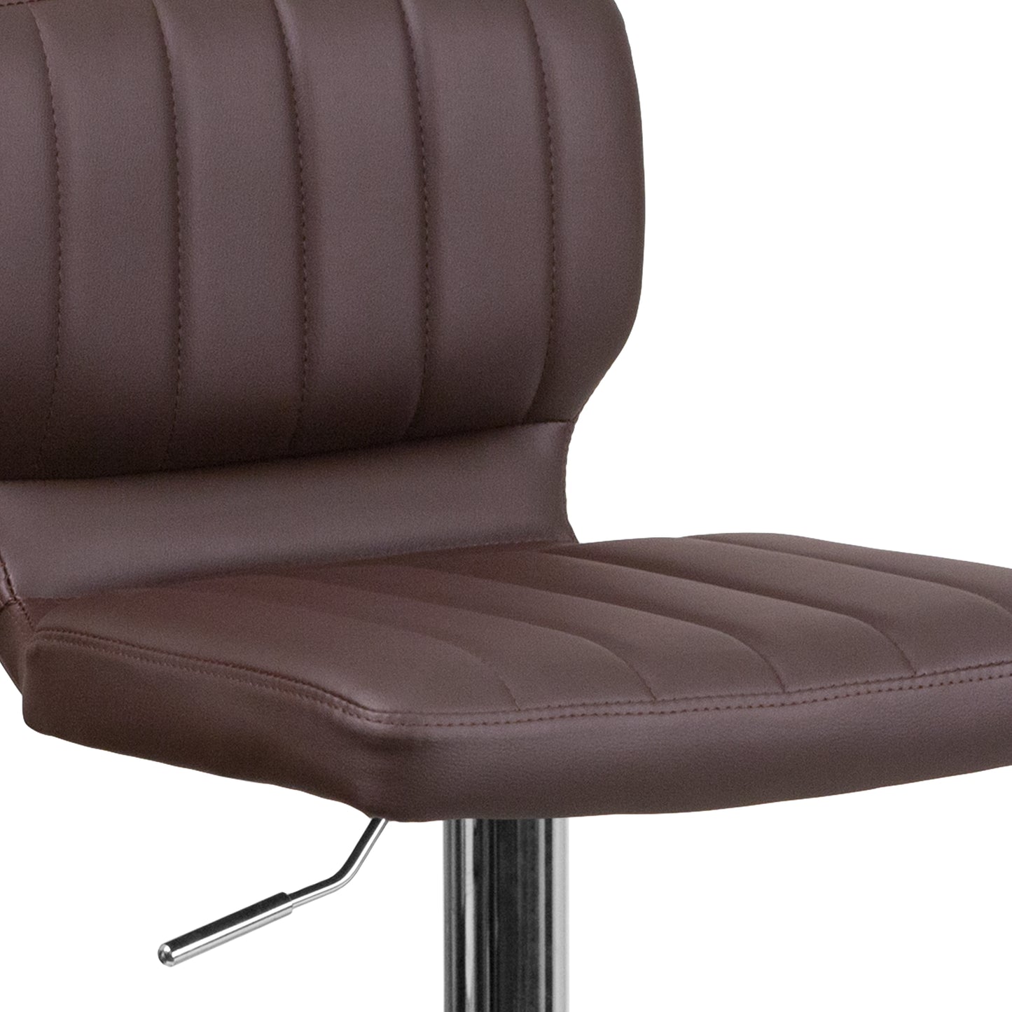Jeremy Contemporary Brown Vinyl Adjustable Height Barstool with Vertical Stitch Back and Chrome Base Brown Vinyl
