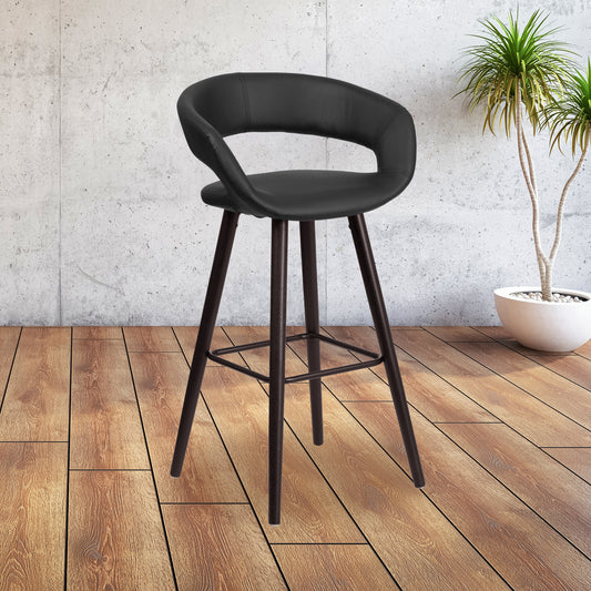 Brynn Series 29'' High Contemporary Cappuccino Wood Barstool in Black Vinyl Black