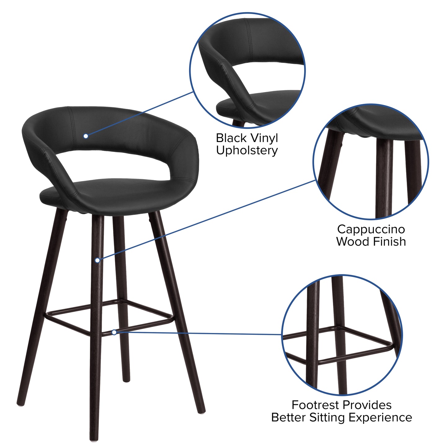 Brynn Series 29'' High Contemporary Cappuccino Wood Barstool in Black Vinyl Black