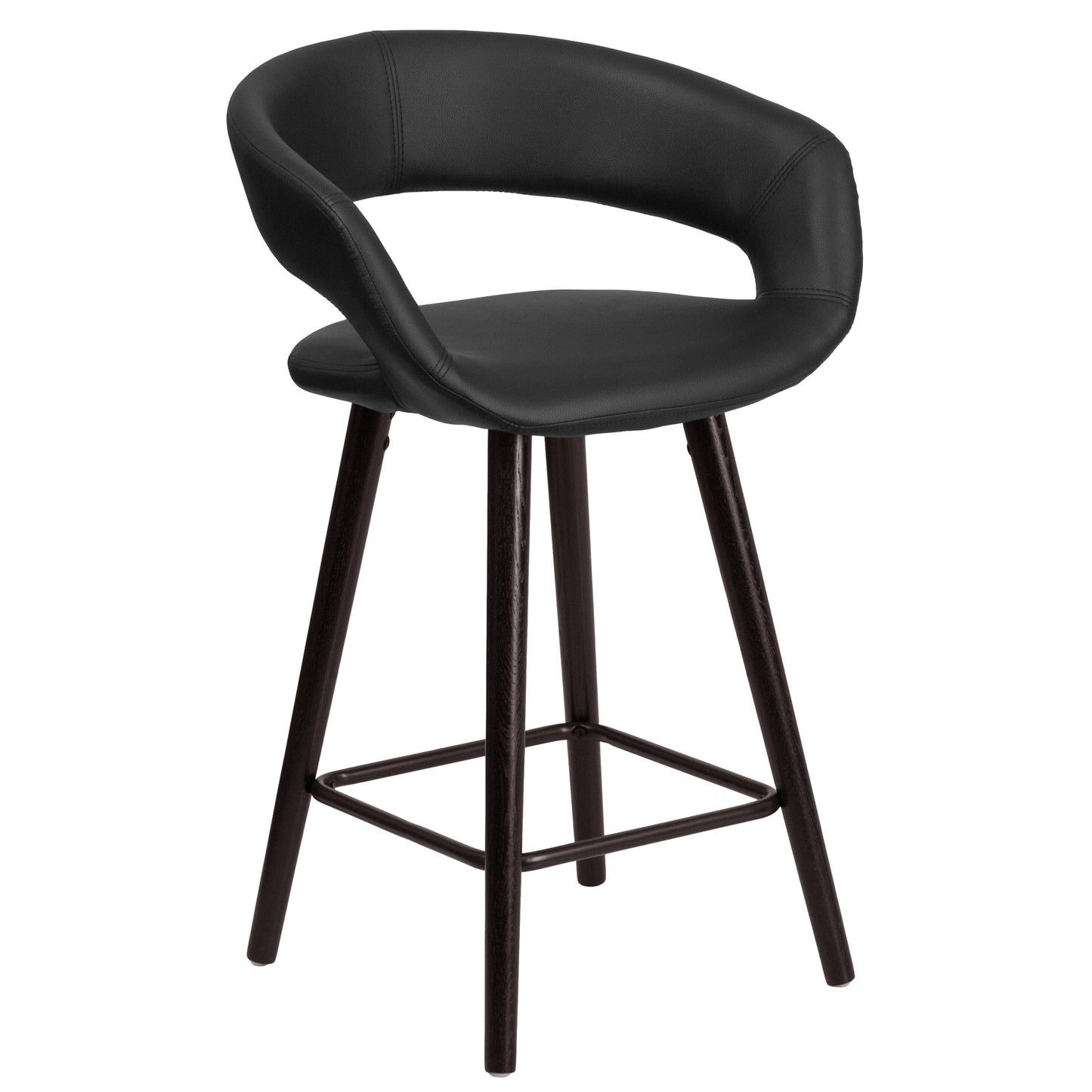 Brynn Series 23.75'' High Contemporary Cappuccino Wood Counter Height Stool in Black Vinyl Black