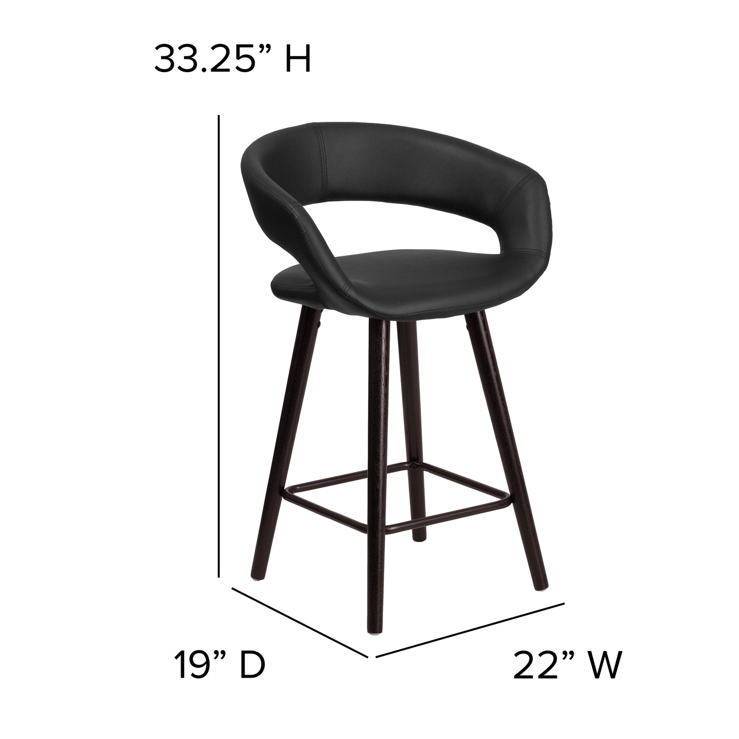 Brynn Series 23.75'' High Contemporary Cappuccino Wood Counter Height Stool in Black Vinyl Black