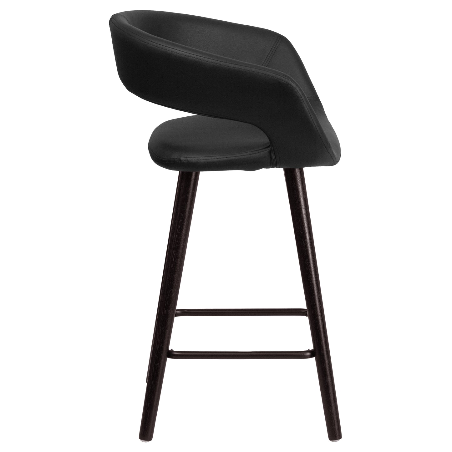 Brynn Series 23.75'' High Contemporary Cappuccino Wood Counter Height Stool in Black Vinyl Black