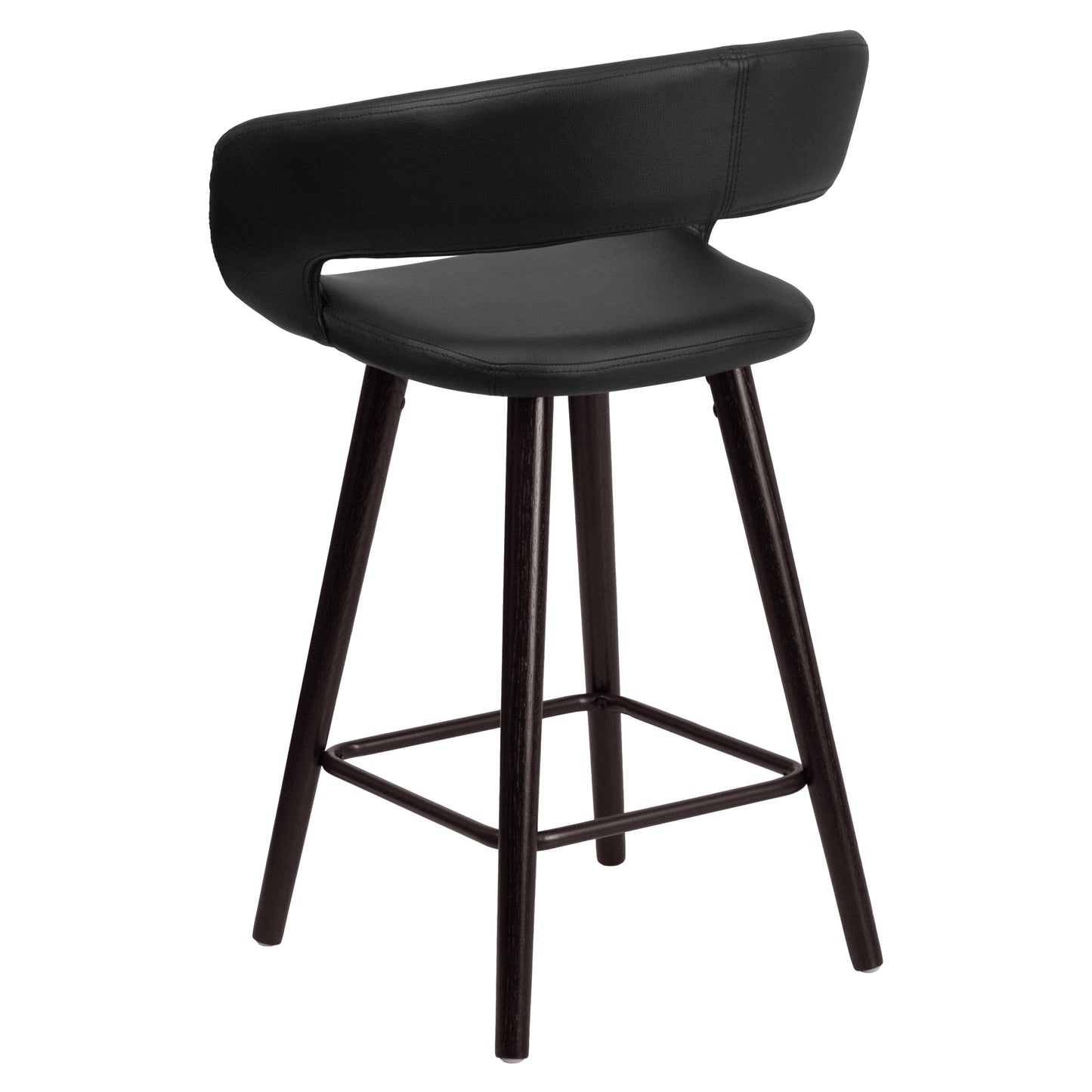 Brynn Series 23.75'' High Contemporary Cappuccino Wood Counter Height Stool in Black Vinyl Black
