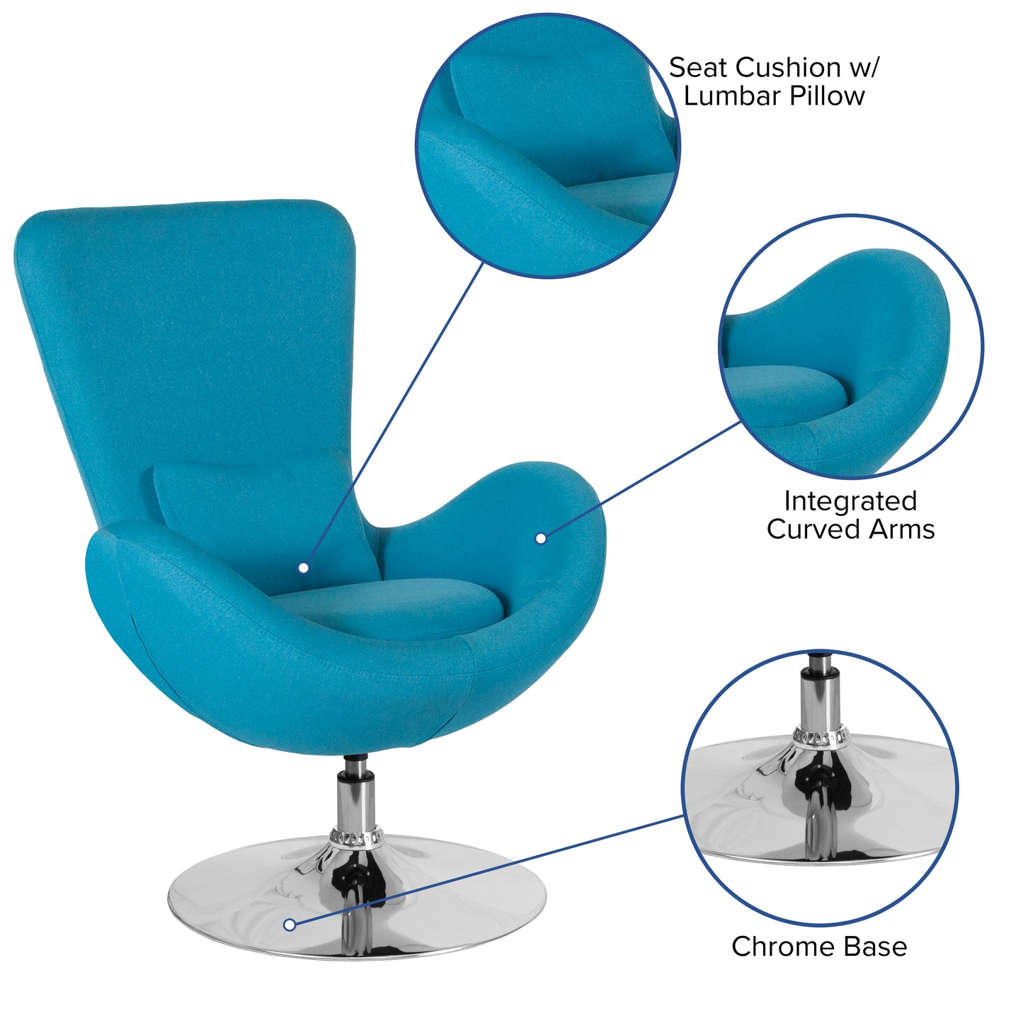 Egg Series Aqua Fabric Side Reception Chair Aqua Fabric