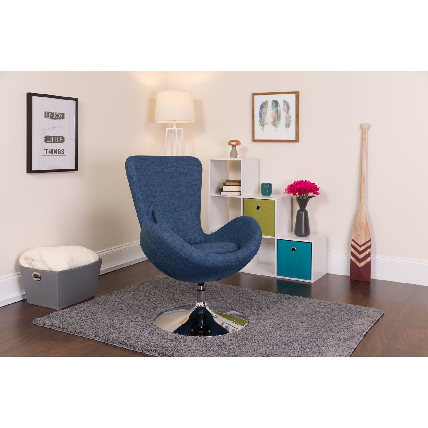 Egg Series Blue Fabric Side Reception Chair Blue Fabric