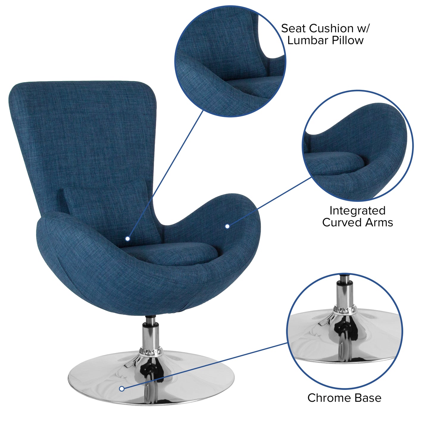 Egg Series Blue Fabric Side Reception Chair Blue Fabric