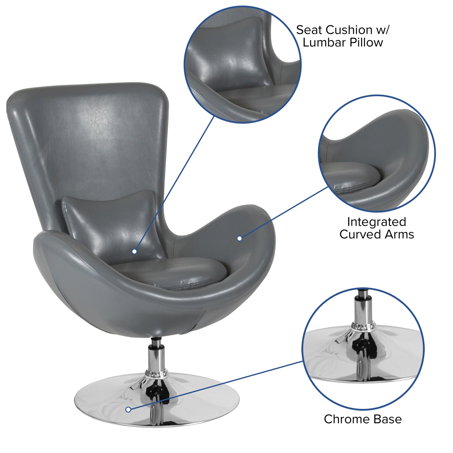 Egg Series Gray LeatherSoft Side Reception Chair Gray LeatherSoft