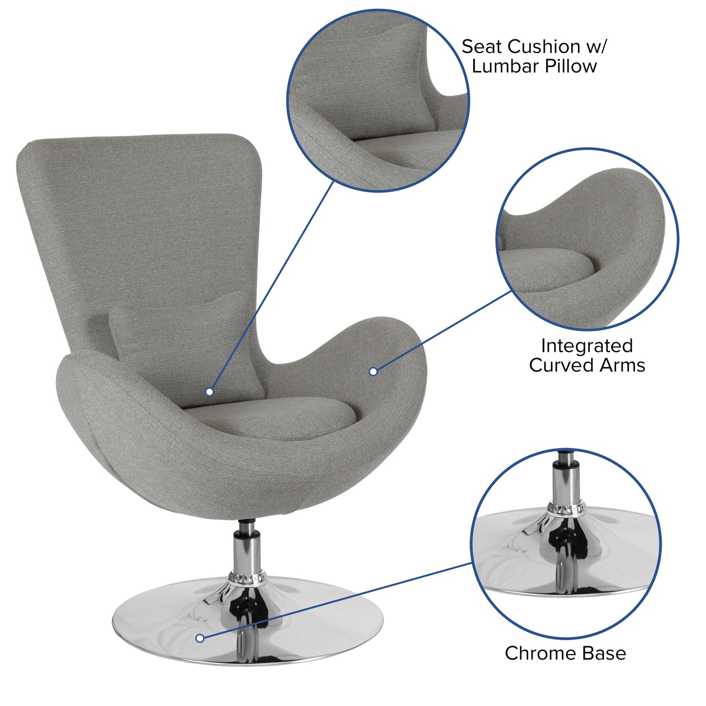 Egg Series Light Gray Fabric Side Reception Chair Light Gray Fabric