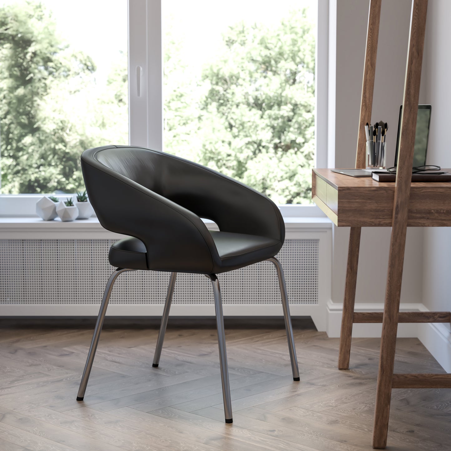 Fusion Series Contemporary Black LeatherSoft Side Reception Chair Black CH-162731-BK-GG