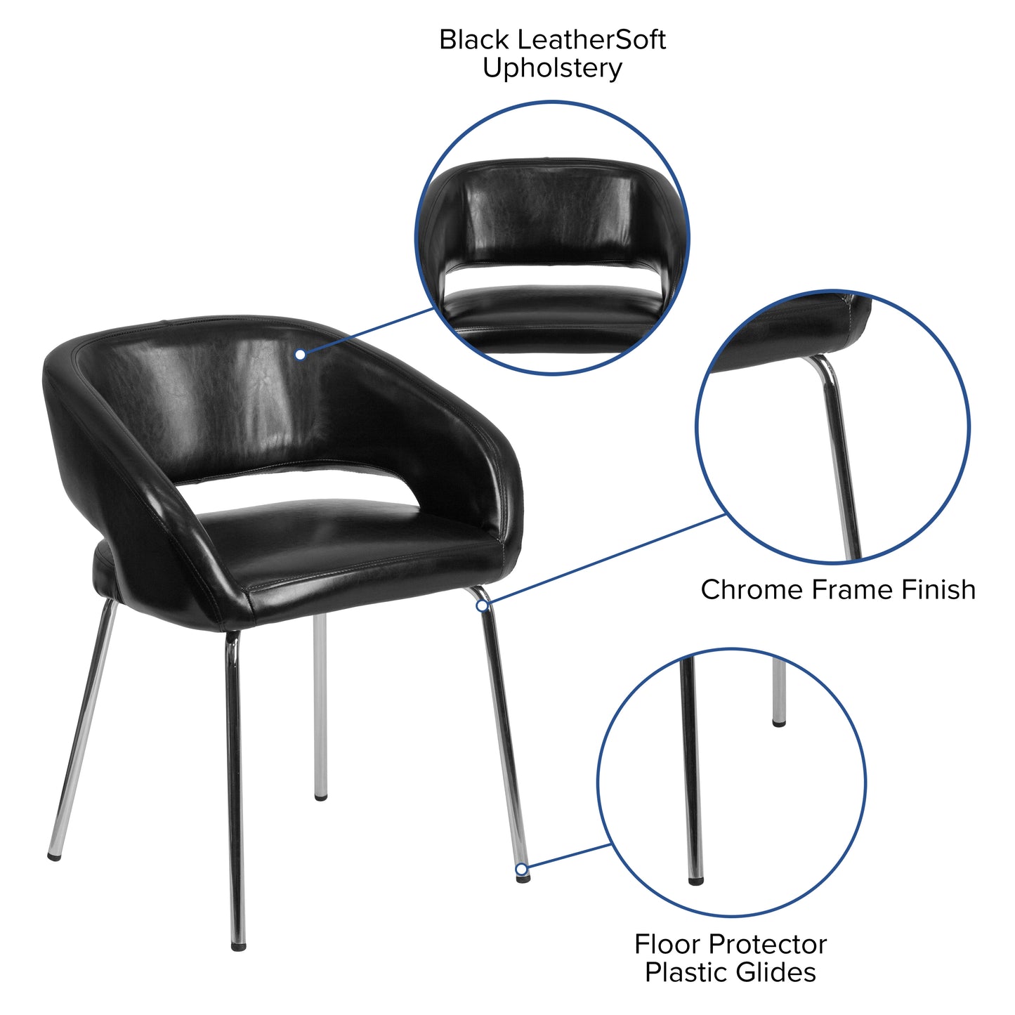 Fusion Series Contemporary Black LeatherSoft Side Reception Chair Black CH-162731-BK-GG