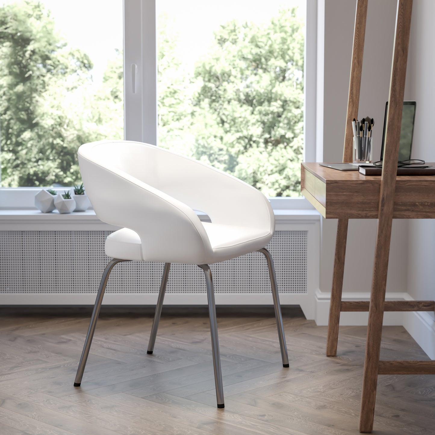Fusion Series Contemporary White LeatherSoft Side Reception Chair White CH-162731-WH-GG