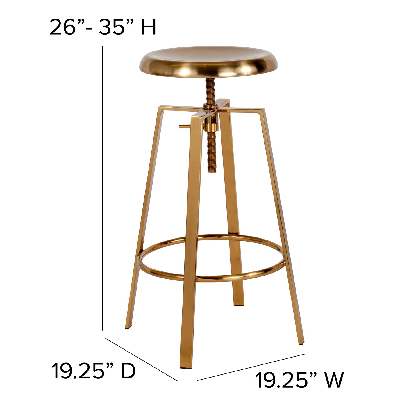 Toledo Industrial Style Barstool with Swivel Lift Adjustable Height Seat in Gold Finish Gold