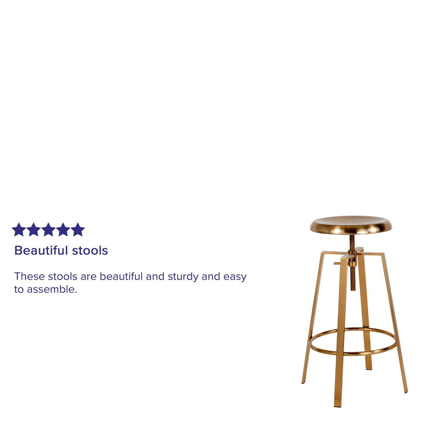 Toledo Industrial Style Barstool with Swivel Lift Adjustable Height Seat in Gold Finish Gold