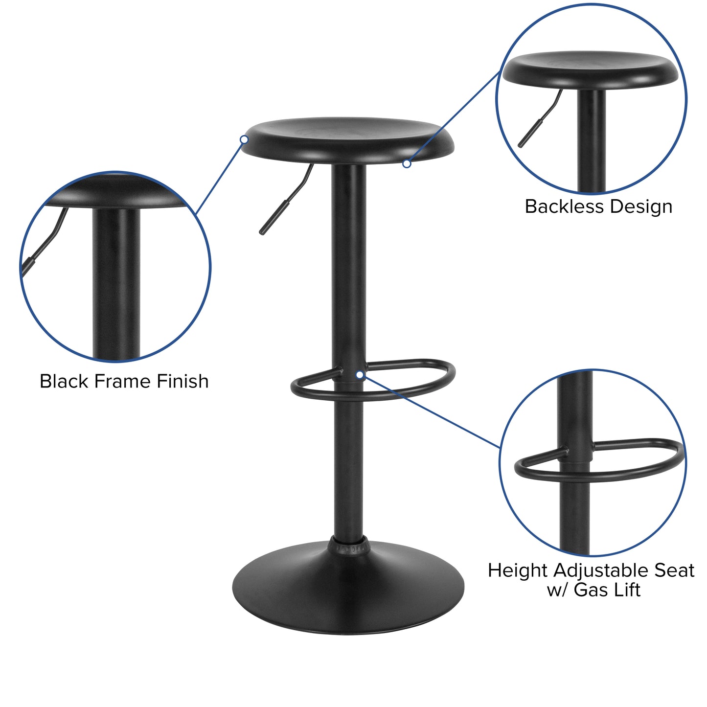 Madrid Series Adjustable Height Retro Barstool in Black Finish Black