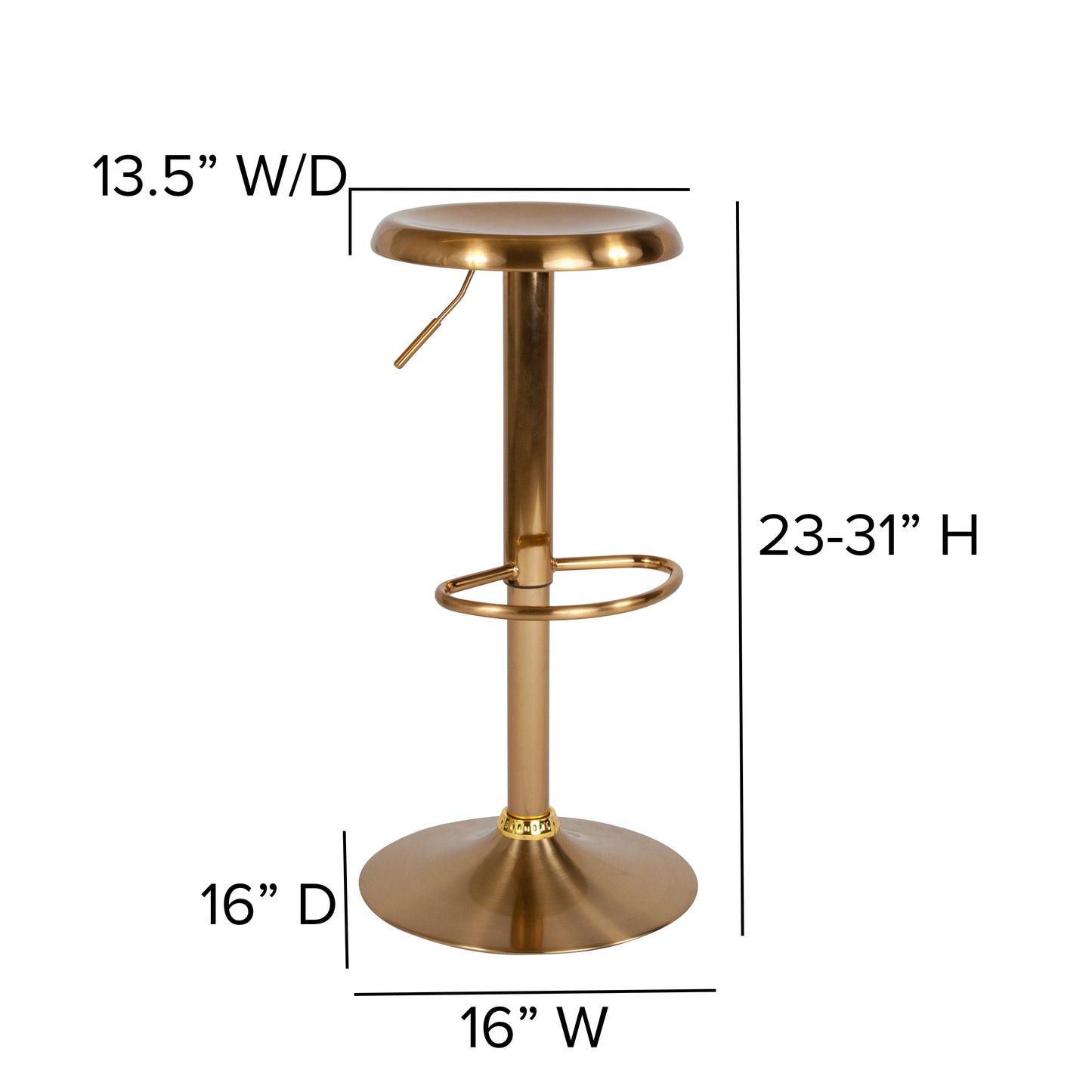 Madrid Series Adjustable Height Retro Barstool in Gold Finish Gold