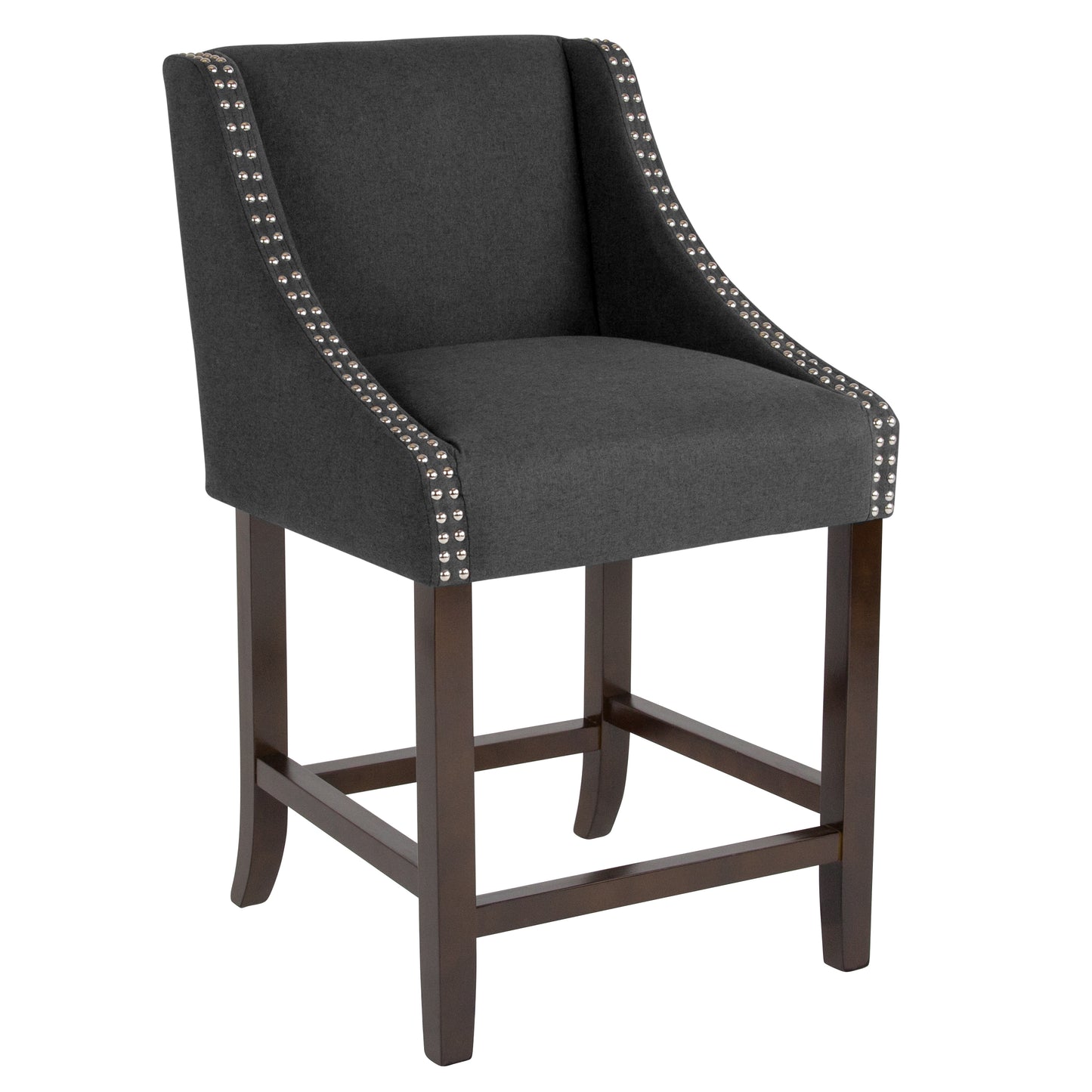 Carmel Series 24" High Transitional Walnut Counter Height Stool with Accent Nail Trim in Charcoal Fabric Charcoal Fabric CH-182020-24-BK-F-GG