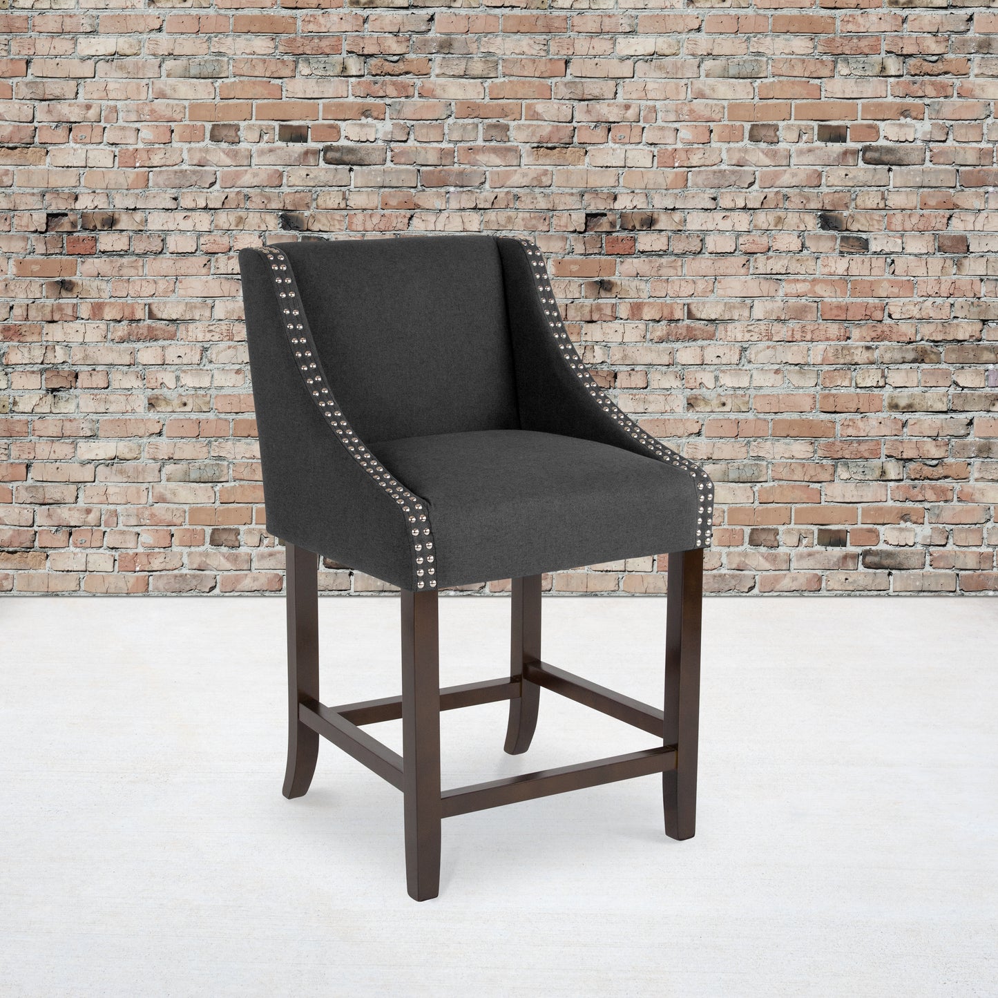 Carmel Series 24" High Transitional Walnut Counter Height Stool with Accent Nail Trim in Charcoal Fabric Charcoal Fabric CH-182020-24-BK-F-GG
