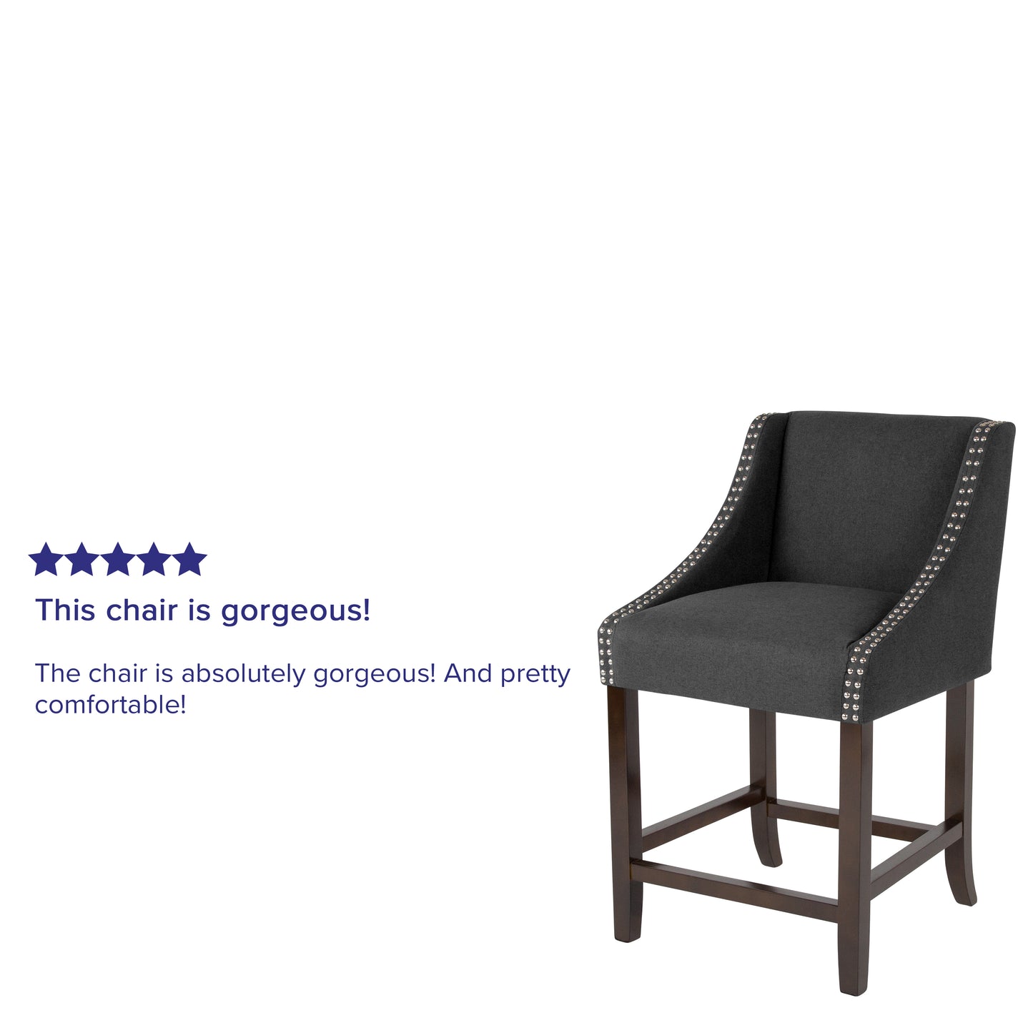 Carmel Series 24" High Transitional Walnut Counter Height Stool with Accent Nail Trim in Charcoal Fabric Charcoal Fabric CH-182020-24-BK-F-GG