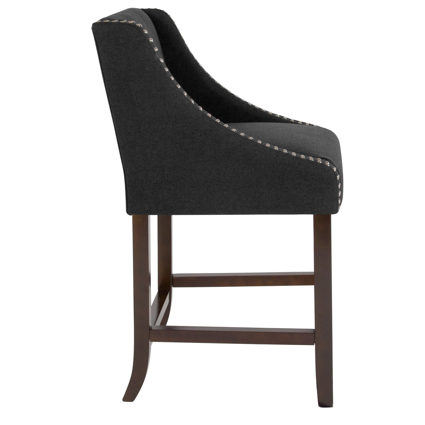 Carmel Series 24" High Transitional Walnut Counter Height Stool with Accent Nail Trim in Charcoal Fabric Charcoal Fabric CH-182020-24-BK-F-GG