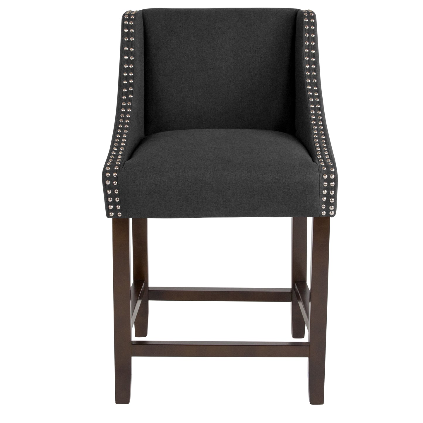 Carmel Series 24" High Transitional Walnut Counter Height Stool with Accent Nail Trim in Charcoal Fabric Charcoal Fabric CH-182020-24-BK-F-GG