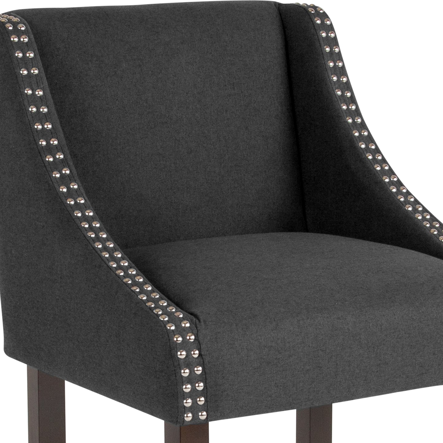 Carmel Series 24" High Transitional Walnut Counter Height Stool with Accent Nail Trim in Charcoal Fabric Charcoal Fabric CH-182020-24-BK-F-GG