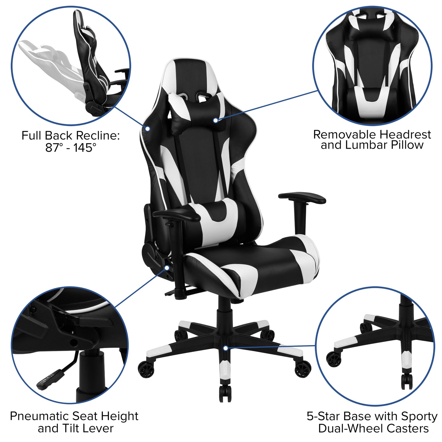X20 Gaming Chair Racing Office Ergonomic Computer PC Adjustable Swivel Chair with Fully Reclining Back in Black LeatherSoft Black CH-187230-1-BK-GG