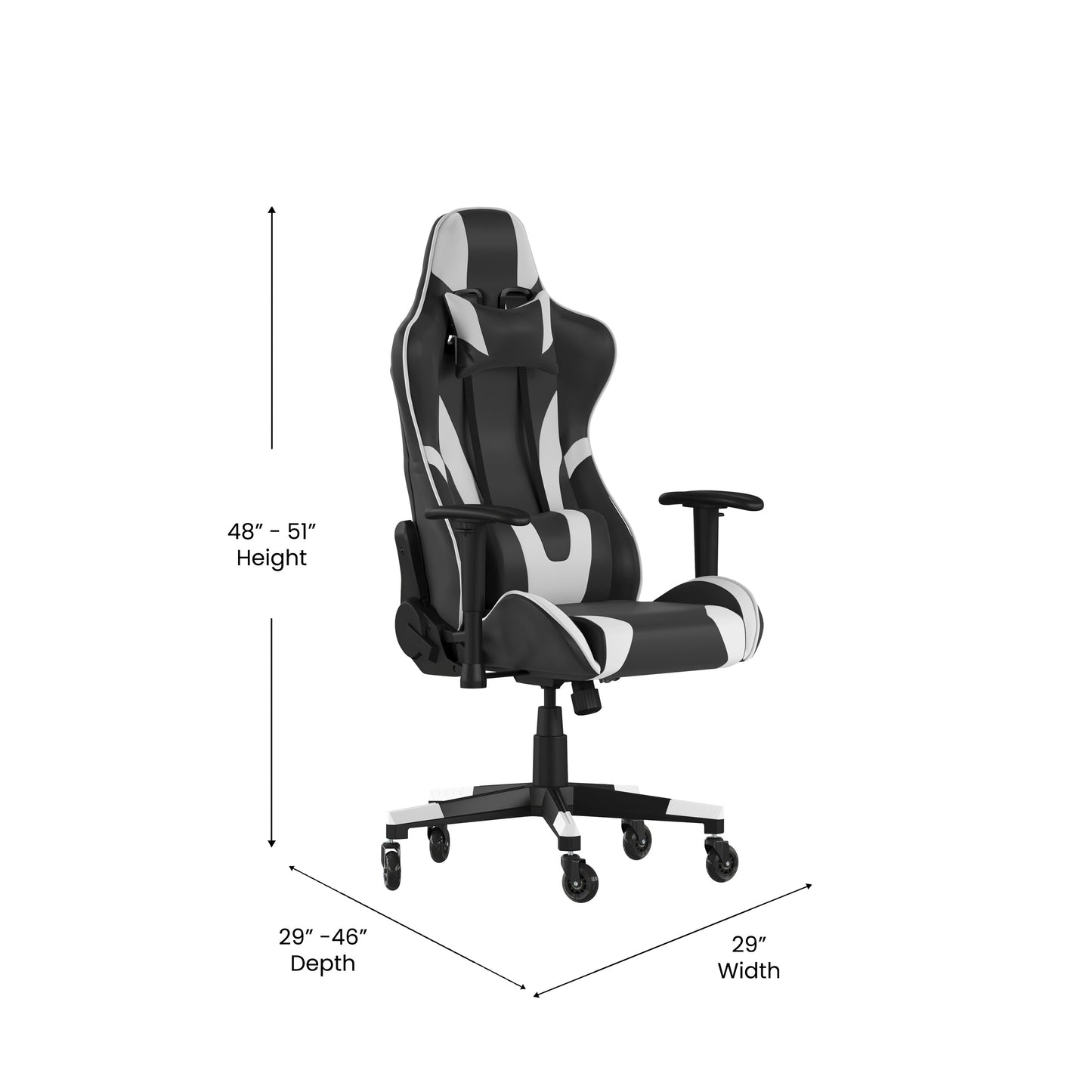 X20 Gaming Chair Racing Office Computer PC Adjustable Chair with Reclining Back and Transparent Roller Wheels in Black LeatherSoft Black