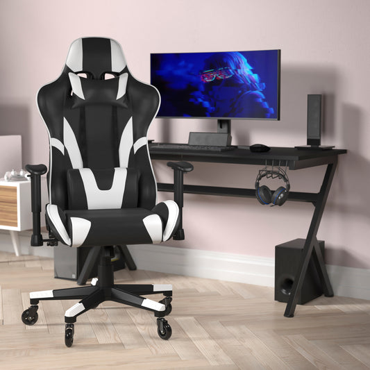 X20 Gaming Chair Racing Office Computer PC Adjustable Chair with Reclining Back and Transparent Roller Wheels in Black LeatherSoft Black CH-187230-1-BK-RLB-GG