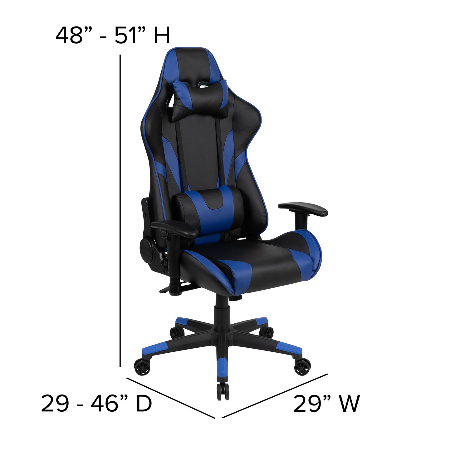 X20 Gaming Chair Racing Office Ergonomic Computer PC Adjustable Swivel Chair with Reclining Back in Blue LeatherSoft Blue