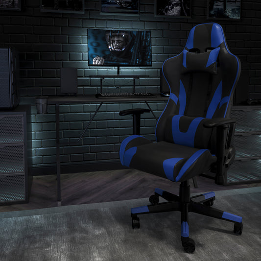 X20 Gaming Chair Racing Office Ergonomic Computer PC Adjustable Swivel Chair with Reclining Back in Blue LeatherSoft Blue CH-187230-1-BL-GG