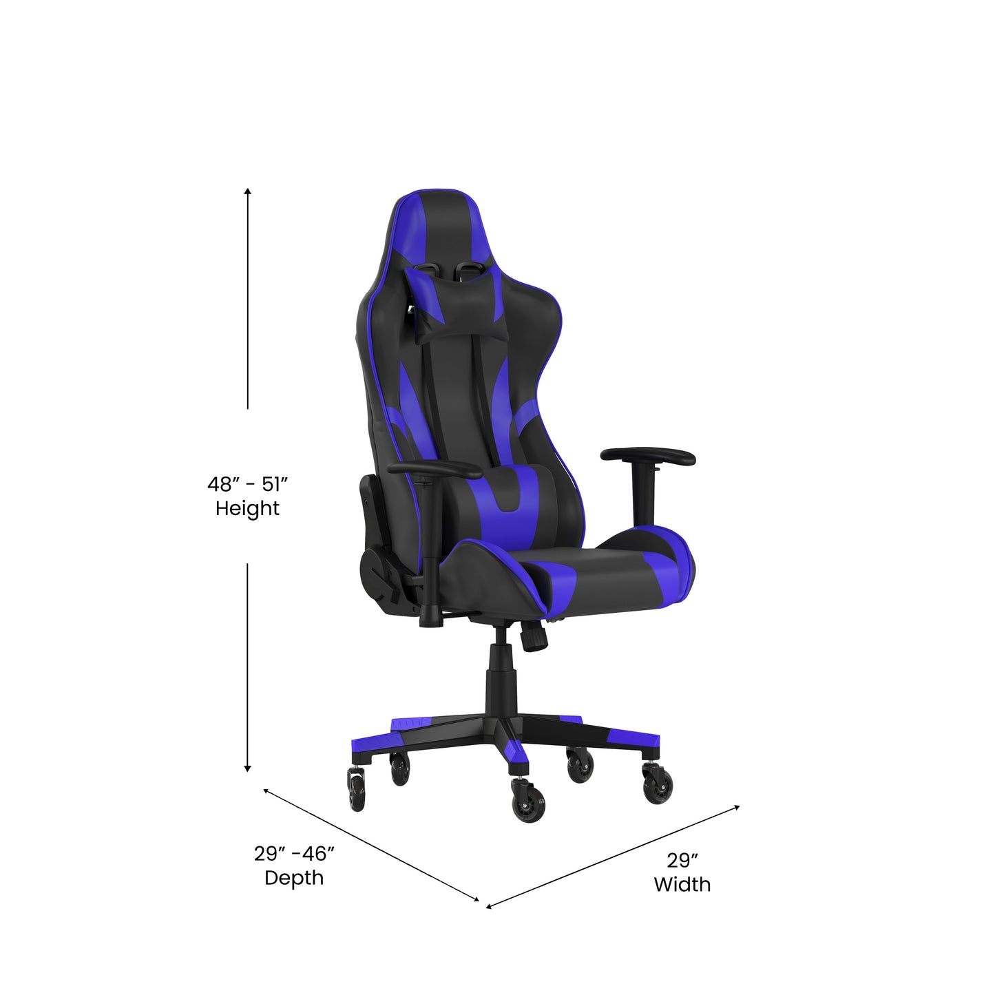 X20 Gaming Chair Racing Office Computer PC Adjustable Chair with Reclining Back and Transparent Roller Wheels in Blue LeatherSoft Blue CH-187230-1-BL-RLB-GG