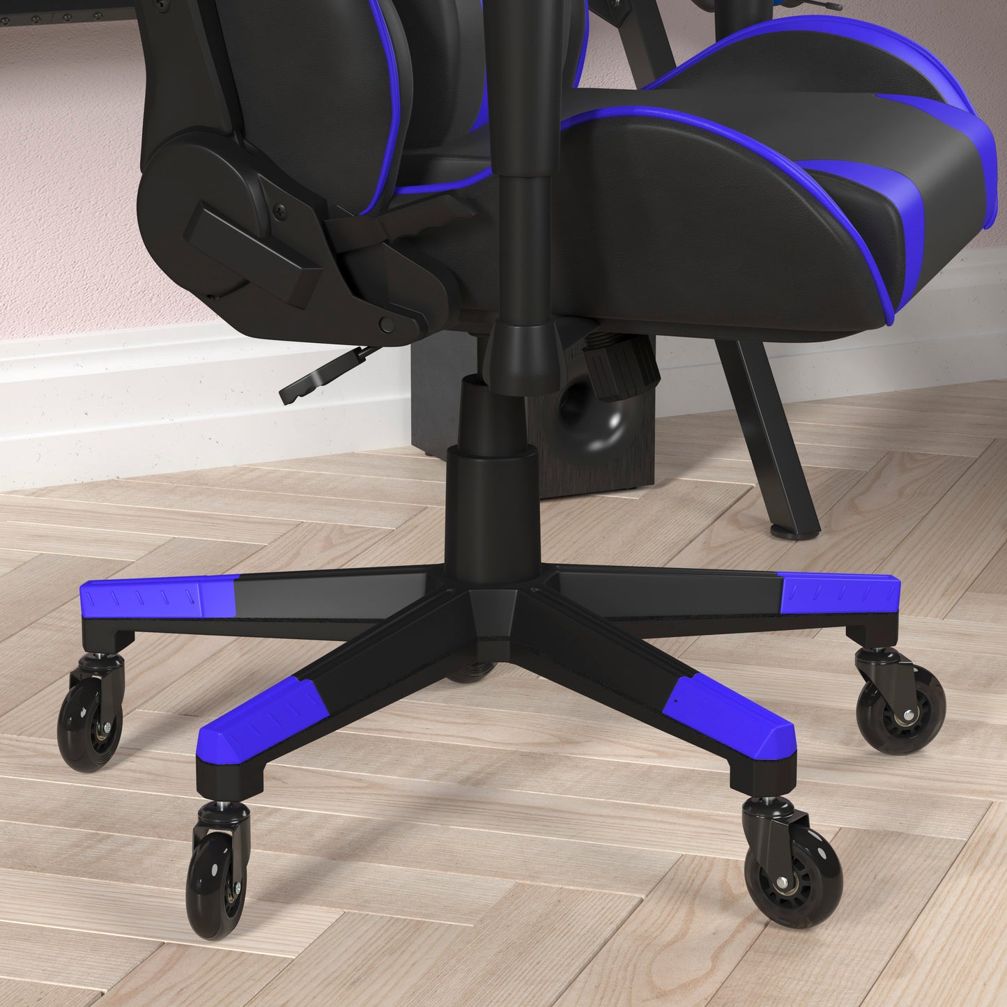X20 Gaming Chair Racing Office Computer PC Adjustable Chair with Reclining Back and Transparent Roller Wheels in Blue LeatherSoft Blue CH-187230-1-BL-RLB-GG