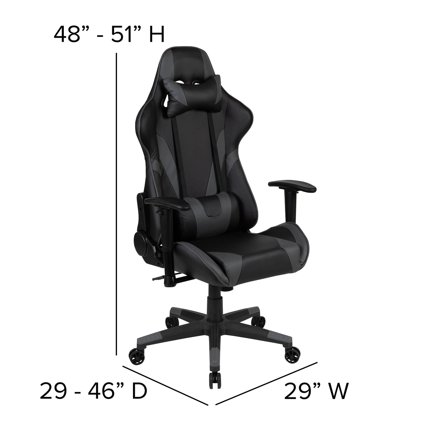 X20 Gaming Chair Racing Office Ergonomic Computer PC Adjustable Swivel Chair with Reclining Back in Gray LeatherSoft Gray