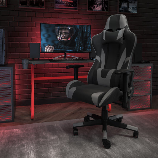 X20 Gaming Chair Racing Office Ergonomic Computer PC Adjustable Swivel Chair with Reclining Back in Gray LeatherSoft Gray CH-187230-1-GY-GG