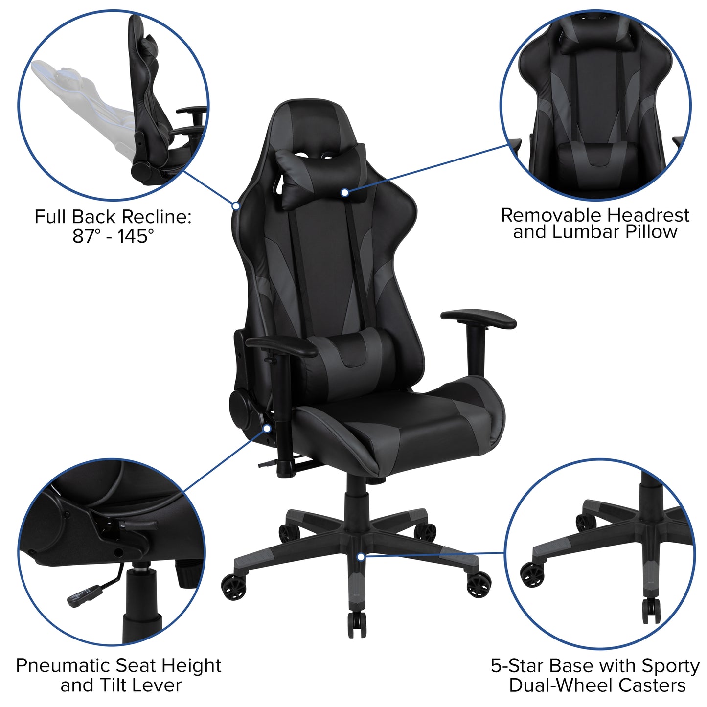 X20 Gaming Chair Racing Office Ergonomic Computer PC Adjustable Swivel Chair with Reclining Back in Gray LeatherSoft Gray