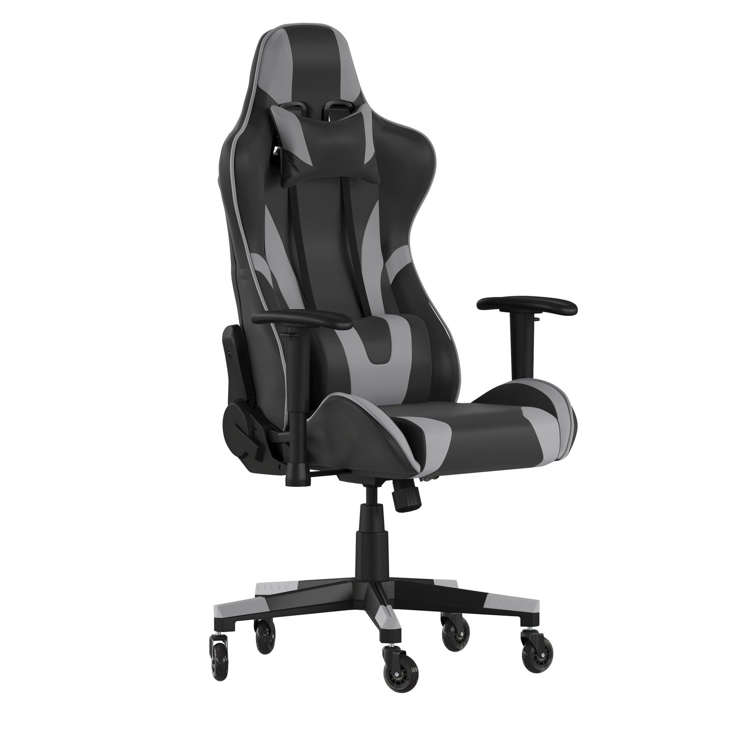 X20 Gaming Chair Racing Office Computer PC Adjustable Chair with Reclining Back and Transparent Roller Wheels in Gray LeatherSoft Gray