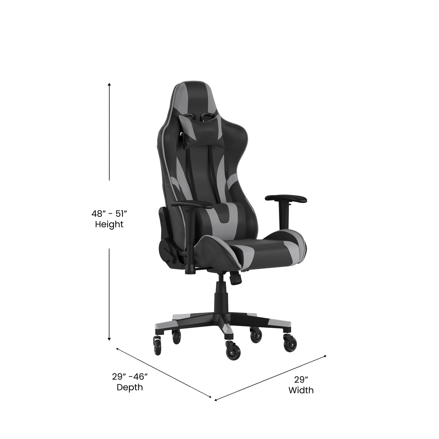X20 Gaming Chair Racing Office Computer PC Adjustable Chair with Reclining Back and Transparent Roller Wheels in Gray LeatherSoft Gray