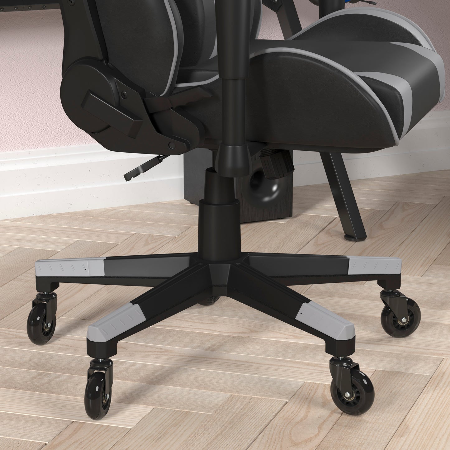 X20 Gaming Chair Racing Office Computer PC Adjustable Chair with Reclining Back and Transparent Roller Wheels in Gray LeatherSoft Gray