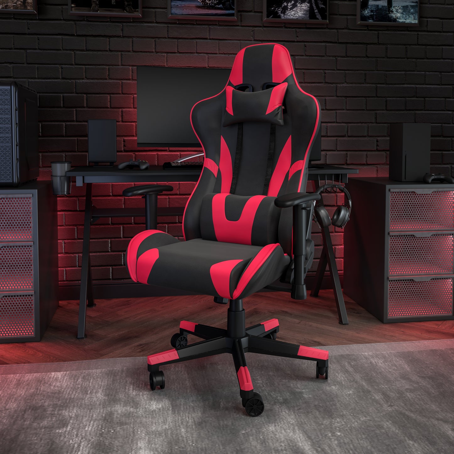 X20 Gaming Chair Racing Office Ergonomic Computer PC Adjustable Swivel Chair with Fully Reclining Back in Red LeatherSoft Red