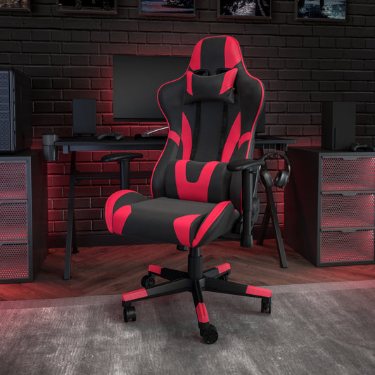 X20 Gaming Chair Racing Office Ergonomic Computer PC Adjustable Swivel Chair with Fully Reclining Back in Red LeatherSoft Red CH-187230-1-Red-GG