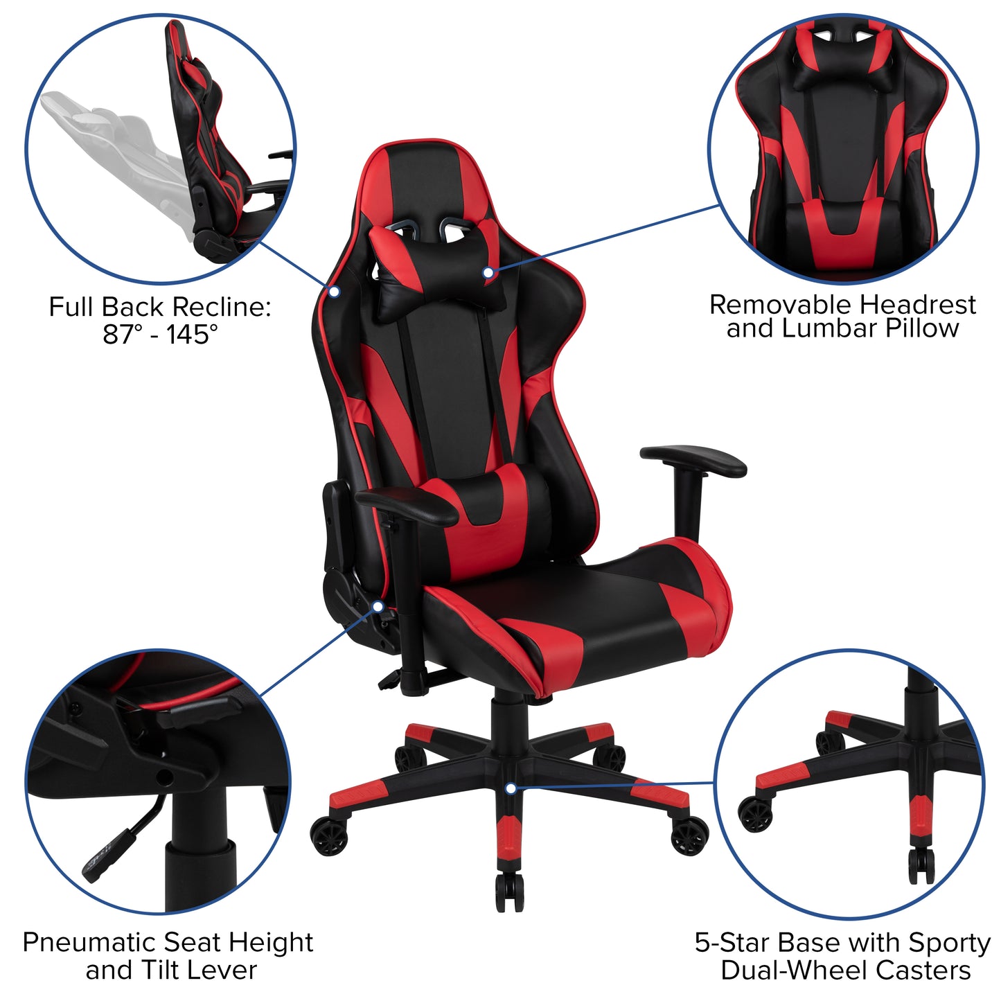 X20 Gaming Chair Racing Office Ergonomic Computer PC Adjustable Swivel Chair with Fully Reclining Back in Red LeatherSoft Red