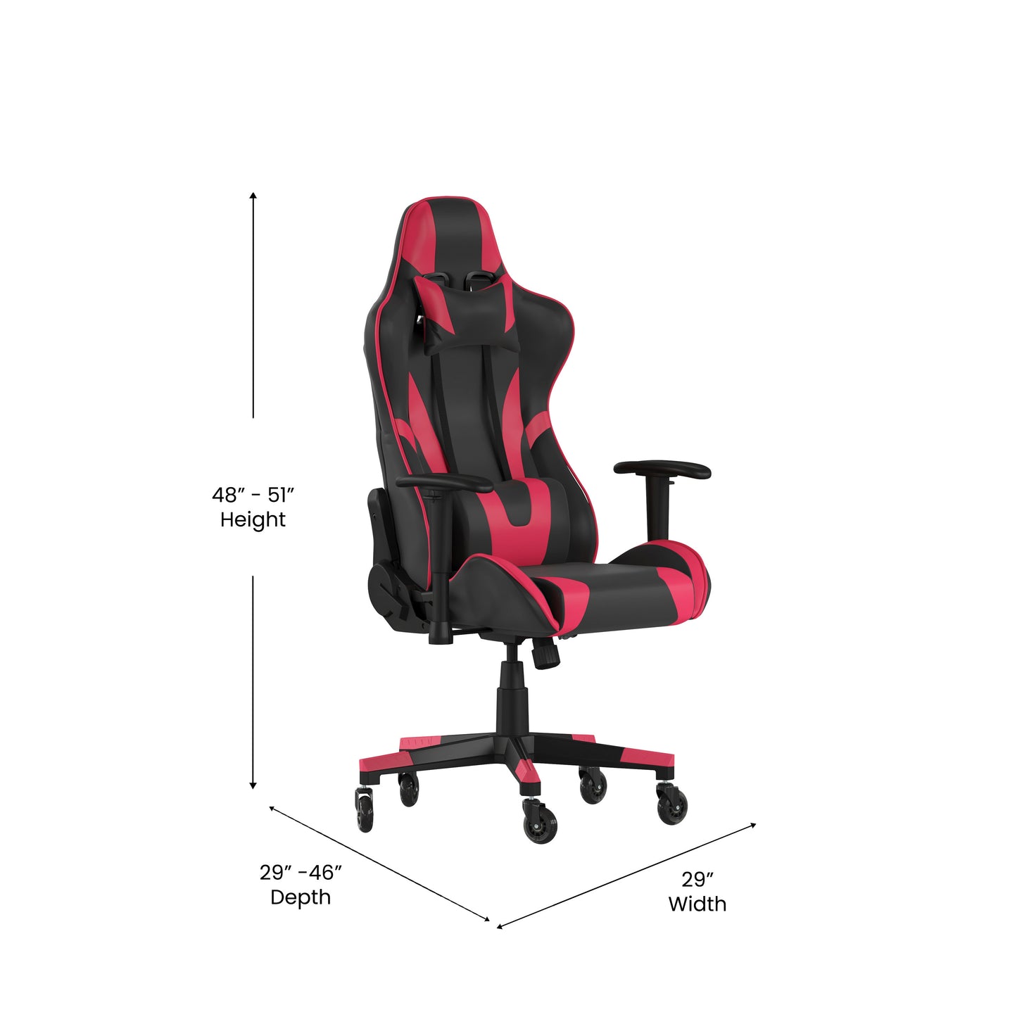 X20 Gaming Chair Racing Office Computer PC Adjustable Chair with Reclining Back and Transparent Roller Wheels in Red LeatherSoft Red