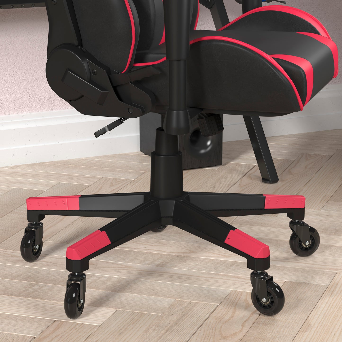 X20 Gaming Chair Racing Office Computer PC Adjustable Chair with Reclining Back and Transparent Roller Wheels in Red LeatherSoft Red