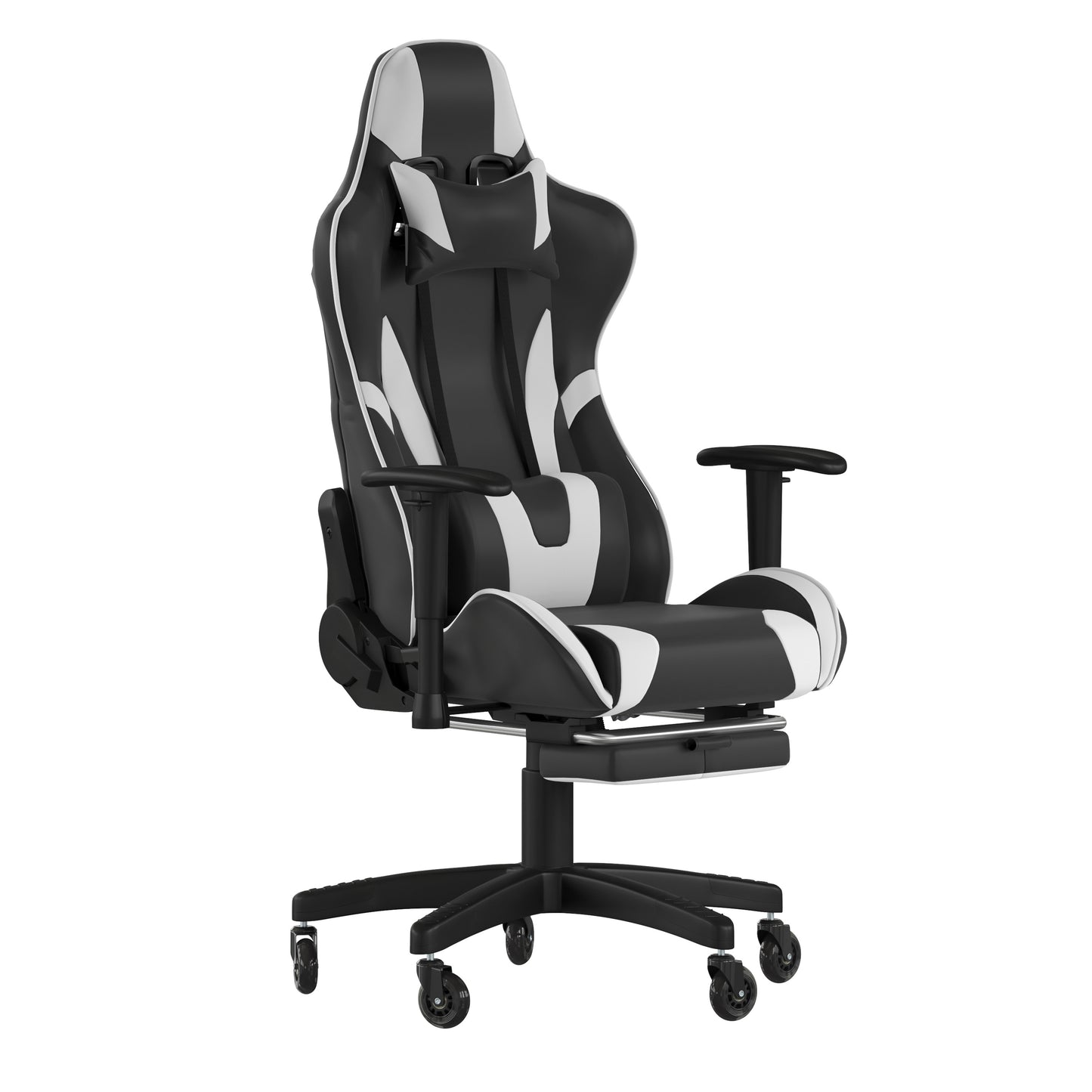 X30 Gaming Chair Racing Computer Chair with Reclining Back, Slide-Out Footrest, and Transparent Roller Wheels in Black LeatherSoft Black
