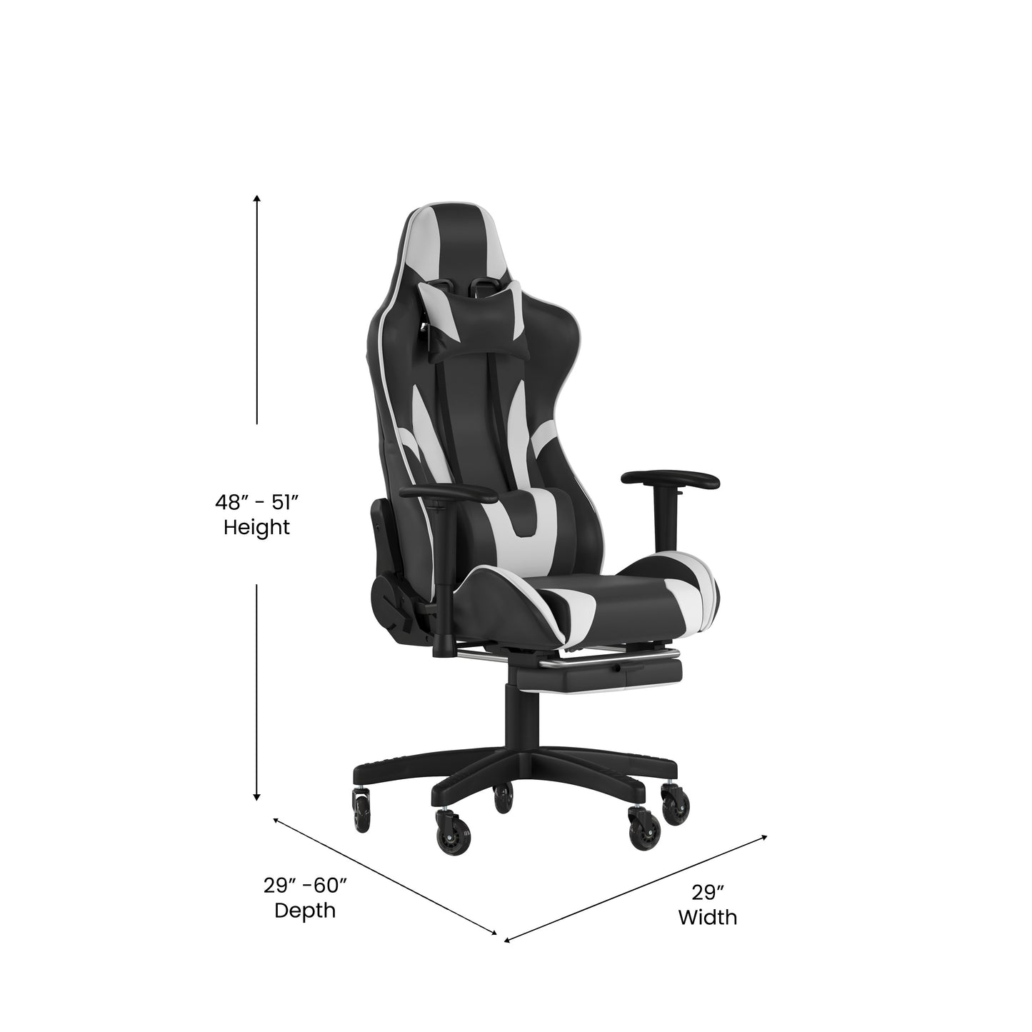 X30 Gaming Chair Racing Computer Chair with Reclining Back, Slide-Out Footrest, and Transparent Roller Wheels in Black LeatherSoft Black