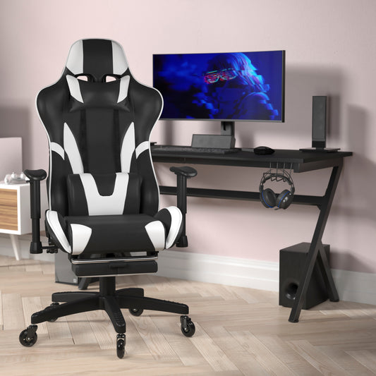 X30 Gaming Chair Racing Computer Chair with Reclining Back, Slide-Out Footrest, and Transparent Roller Wheels in Black LeatherSoft Black CH-187230-BK-RLB-GG