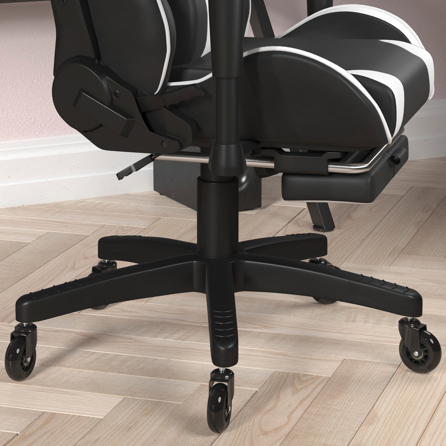 X30 Gaming Chair Racing Computer Chair with Reclining Back, Slide-Out Footrest, and Transparent Roller Wheels in Black LeatherSoft Black